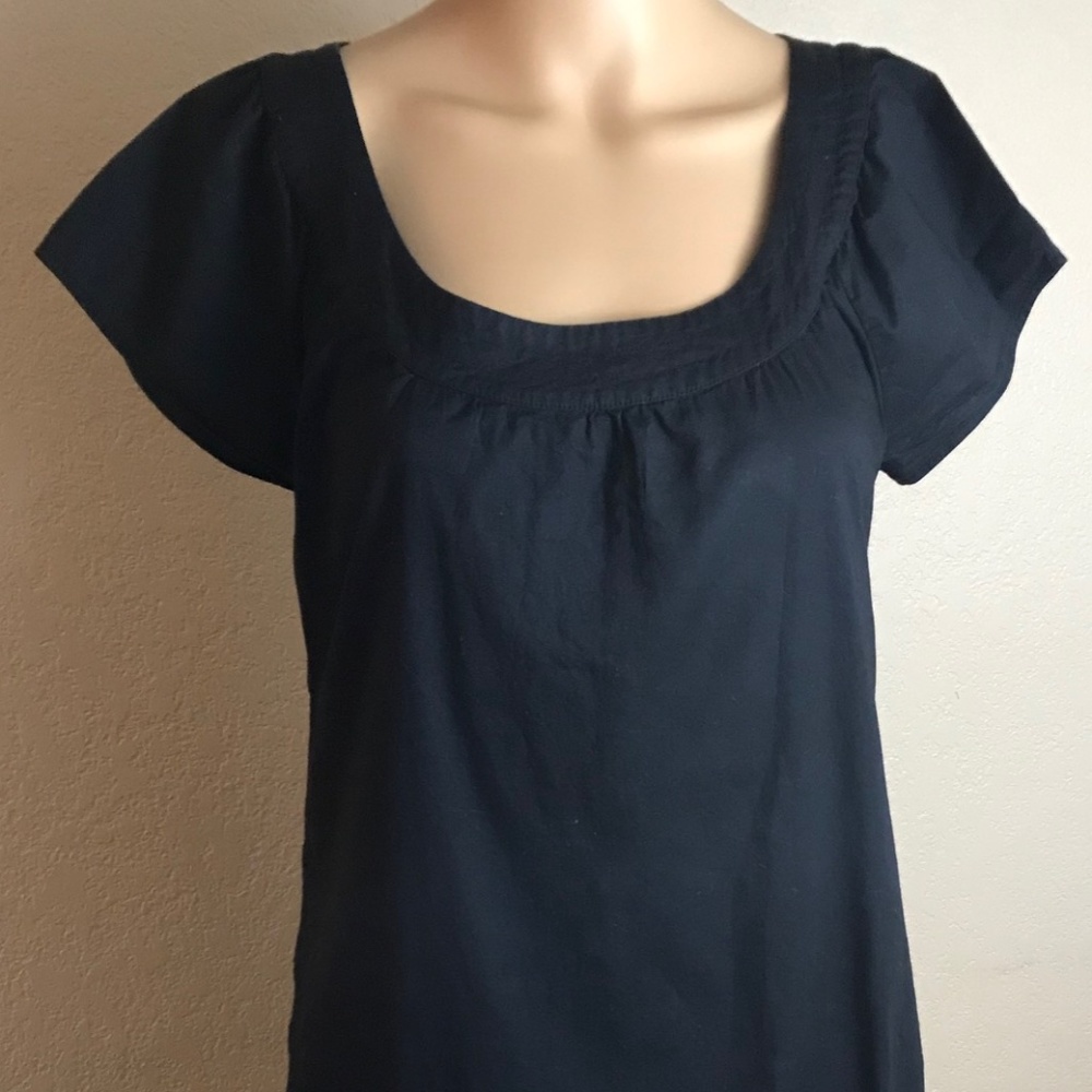 JCrew black pleated short sleeve cotton dress size
